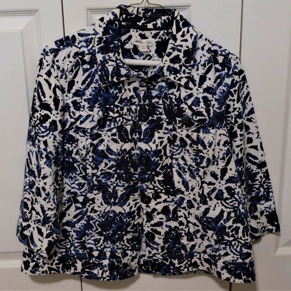 Coldwater Creek Jackets & Blazers - Coldwater Creek Womens textured Jacket 3/4 Sleeve Floral- Navy and Blue SZ W18